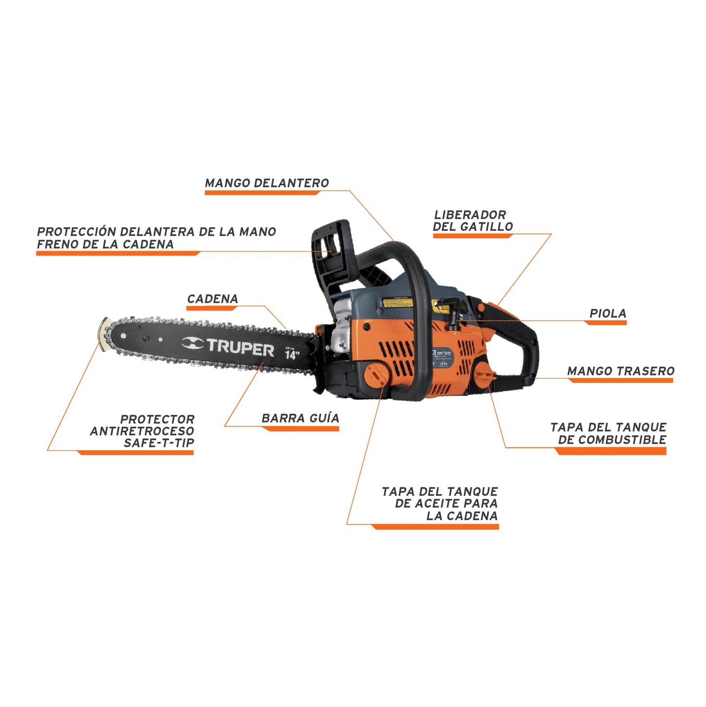 MOTOSIERRA A GASOLINA, MOTOR 33 CC, BARRA 14" 16615 N