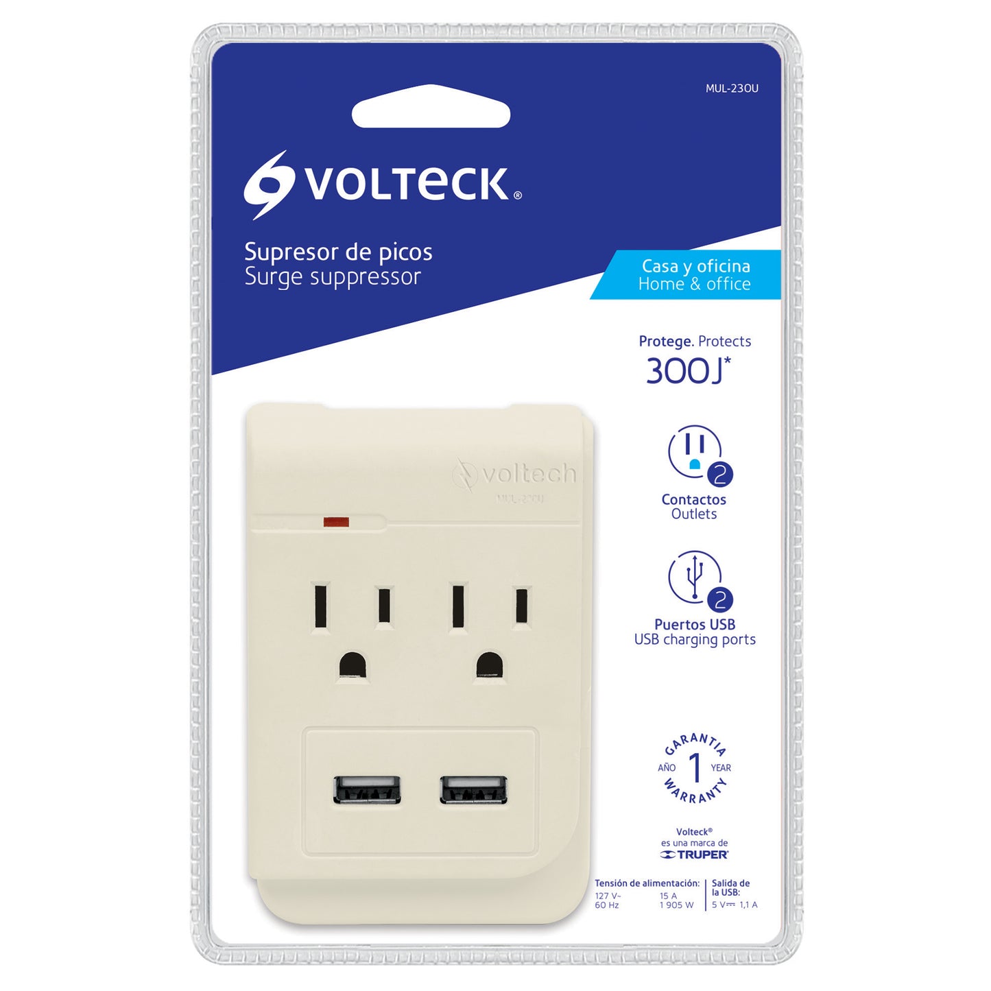 MULTICONTACTO 2 ENTRADA CON 2 ENTRADAS USB, ATERRIZADO 46088 N