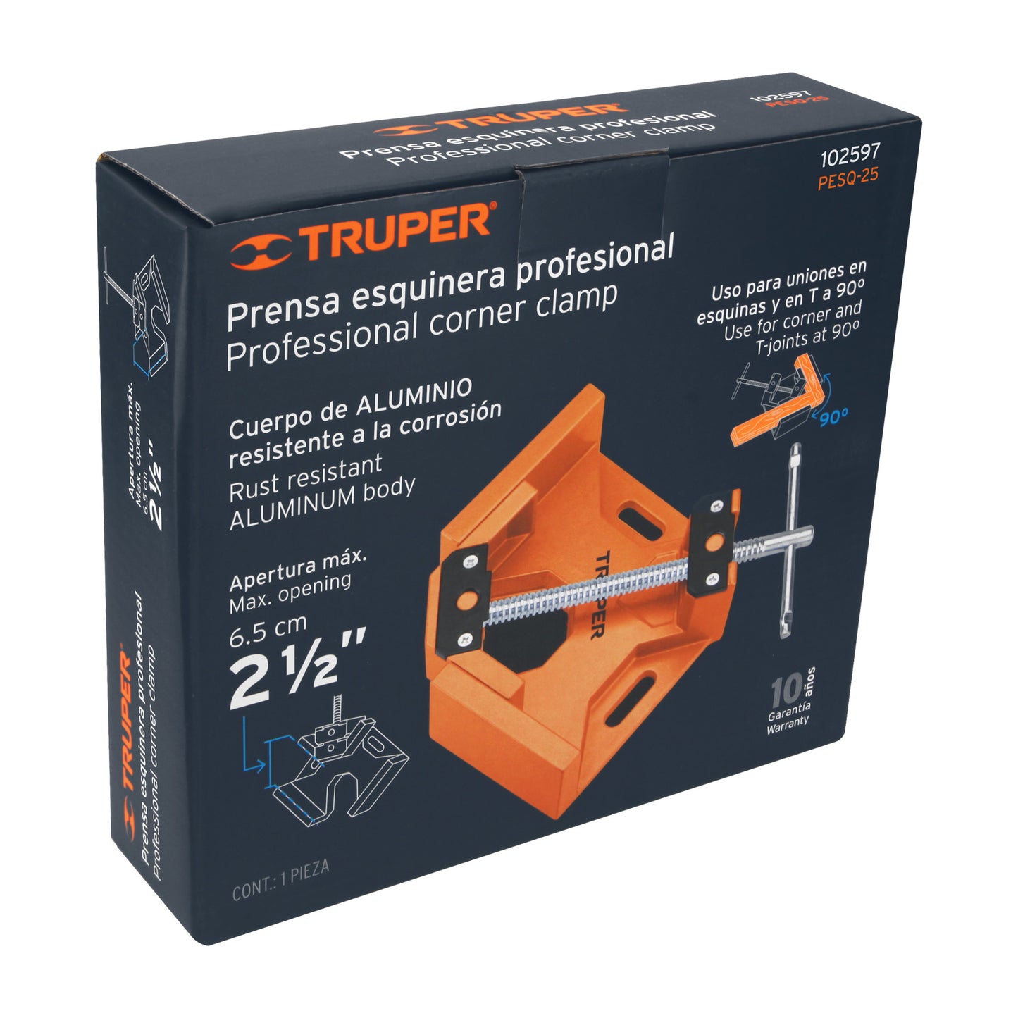 PRENSA ESQUINERA PROFESIONAL, 2-1/2" DE ALUMINIO, TRUPER 102597 N