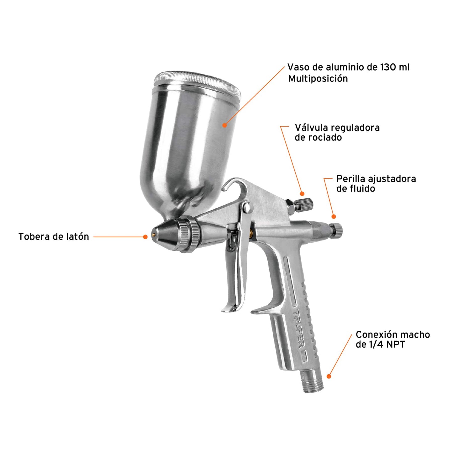PISTOLA COMPACTA P/RETOQUE LVMP VASO ALUM, 0.5MM, TRUPER 11098 *