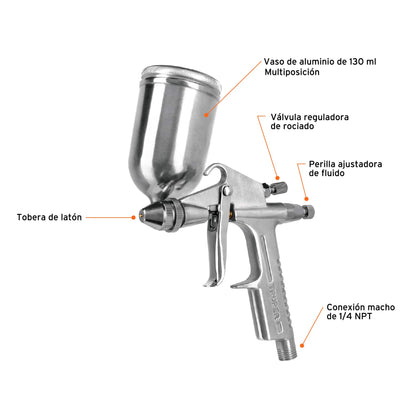 PISTOLA COMPACTA P/RETOQUE LVMP VASO ALUM, 0.5MM, TRUPER 11098 *