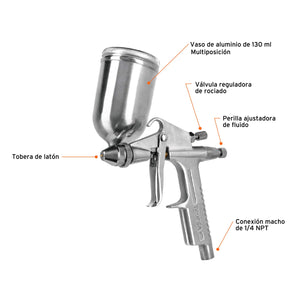 PISTOLA COMPACTA P/RETOQUE LVMP VASO ALUM, 0.5MM, TRUPER 11098 N