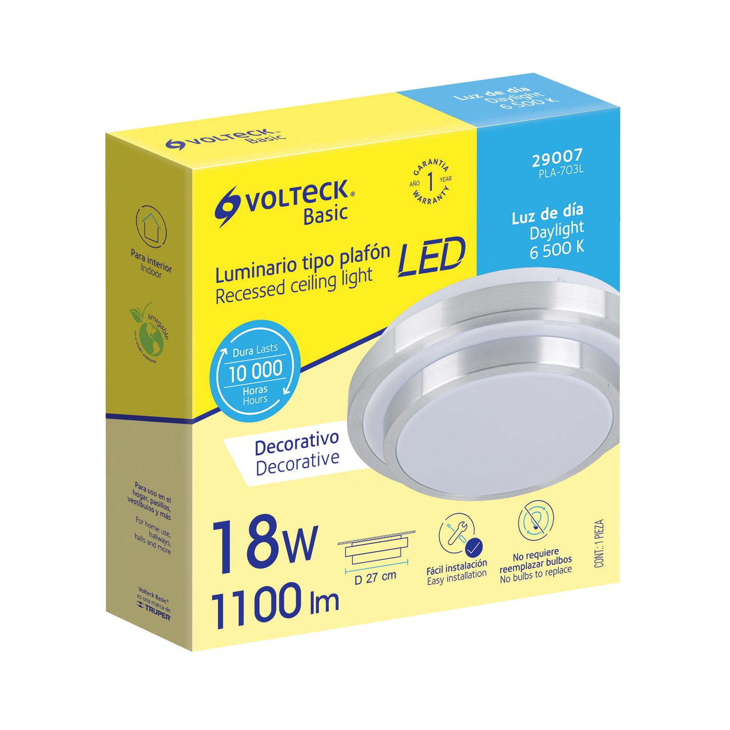 LUMINARIO LED 18 W PLAFÓN DECORATIVO METÁLICO LUZ DÍA, BASIC 29007 N