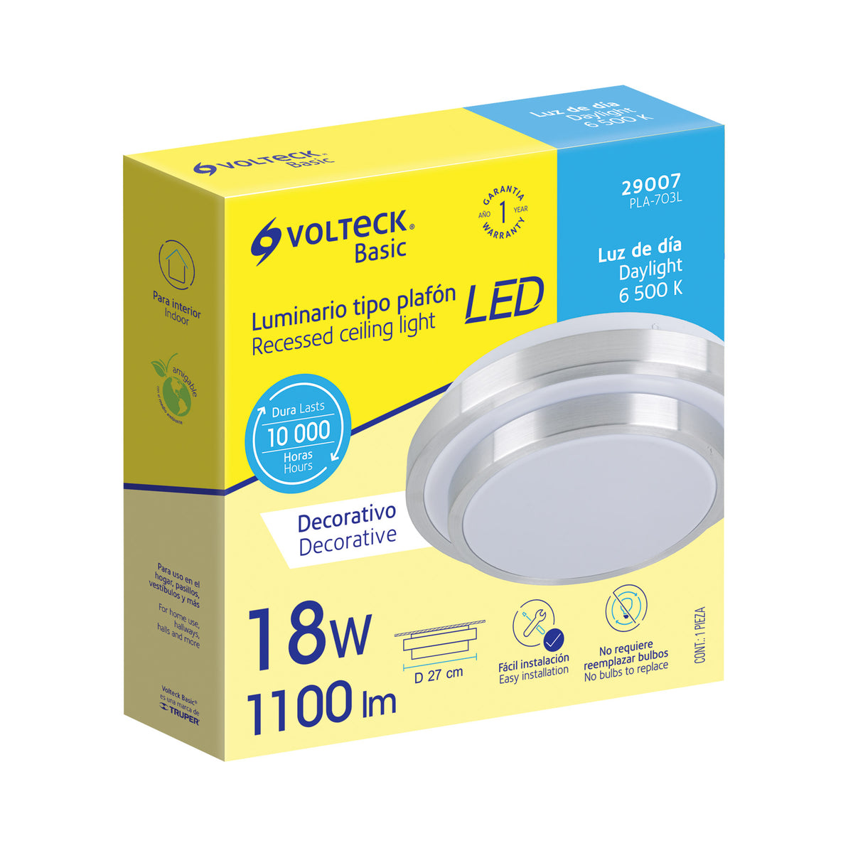 LUMINARIO LED 18 W PLAFÓN DECORATIVO METÁLICO LUZ DÍA, BASIC 29007 N