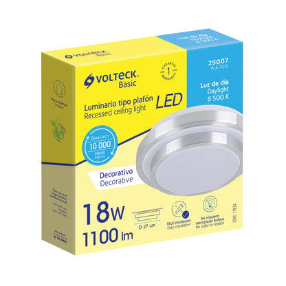 LUMINARIO LED 18 W PLAFÓN DECORATIVO METÁLICO LUZ DÍA, BASIC 29007 N