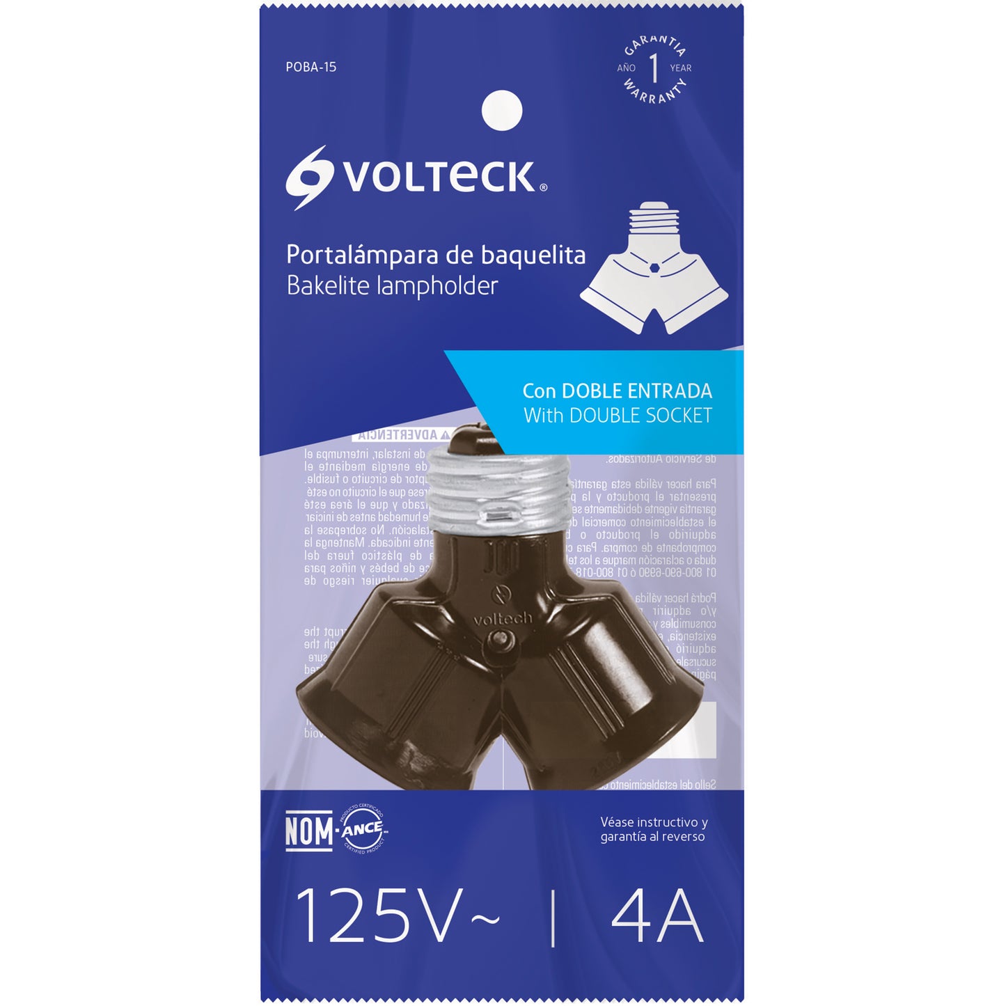 PORTALAMPARA BAQUELITA, DOBLE ENTRADA, VOLTECK 46539 N