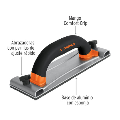 LIJADORA MANUAL BASE DE ALUMINIO 8 X 24 CM, TRUPER 100436 N