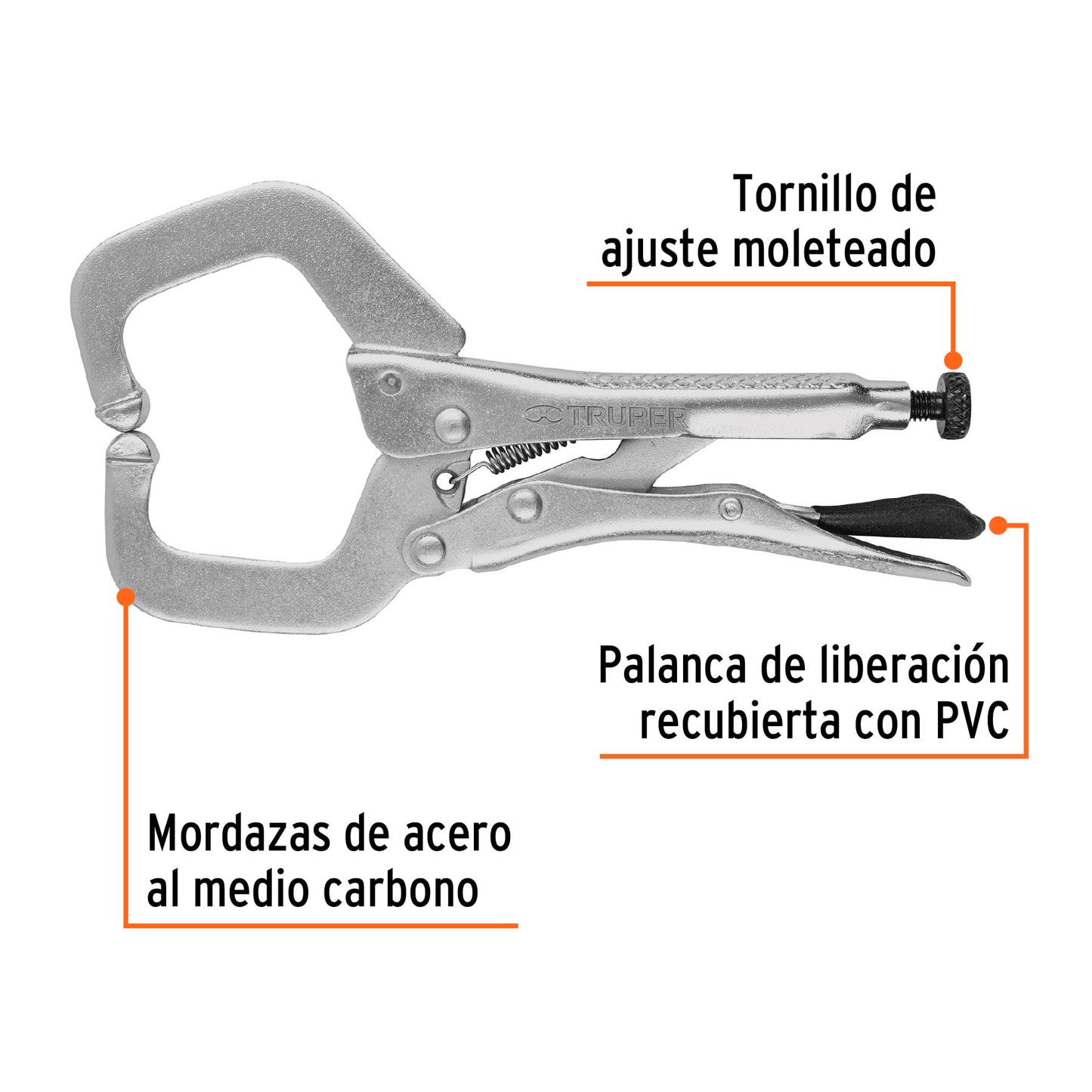PINZA DE PRESIÓN 6'' TIPO 'C' CON MORDAZA FIJA, TRUPER 17416 P