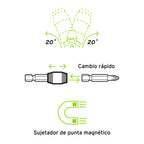 ADAPTADOR ARTICULADO DE 90 MM MAGNÈTICO PARA PUNTAS, EXPERT 11875 N