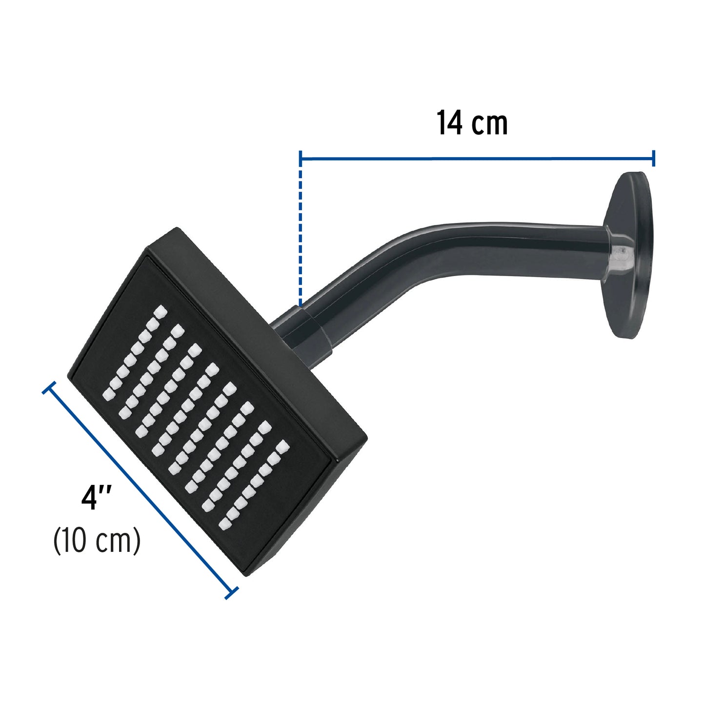 REGADERA CUADRADA 4" ACABADO NEGRO MATE CON BRAZO, FOSET 46744 N