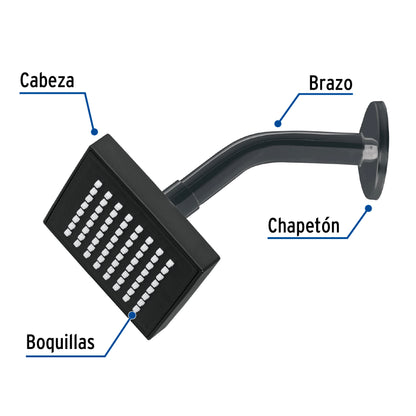 REGADERA CUADRADA 4" ACABADO NEGRO MATE CON BRAZO, FOSET 46744 N