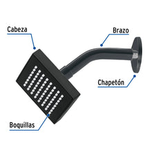 Cargar imagen en el visor de la galería, REGADERA CUADRADA 4&quot; ACABADO NEGRO MATE CON BRAZO, FOSET 46744 N
