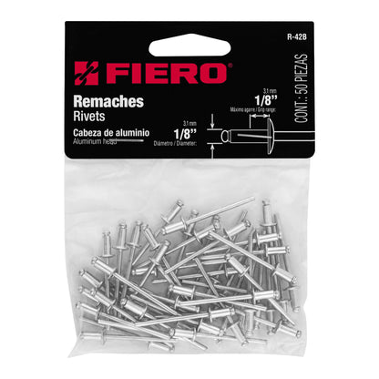 BOLSA CON 50 REMACHES 1/8" X 1/8" DE ALUMINIO, ALA 1/4" 44518 *