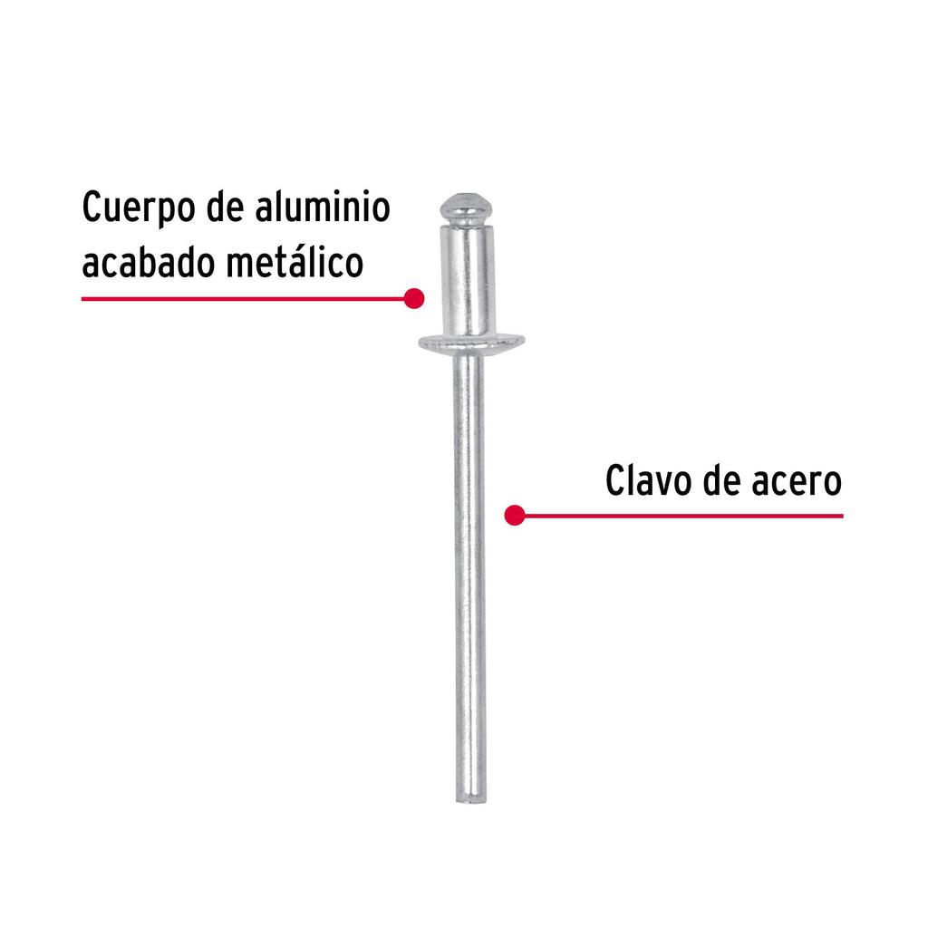 BOLSA CON 50 REMACHES 1/8" X 1/8" DE ALUMINIO, ALA 1/4" 44518 *