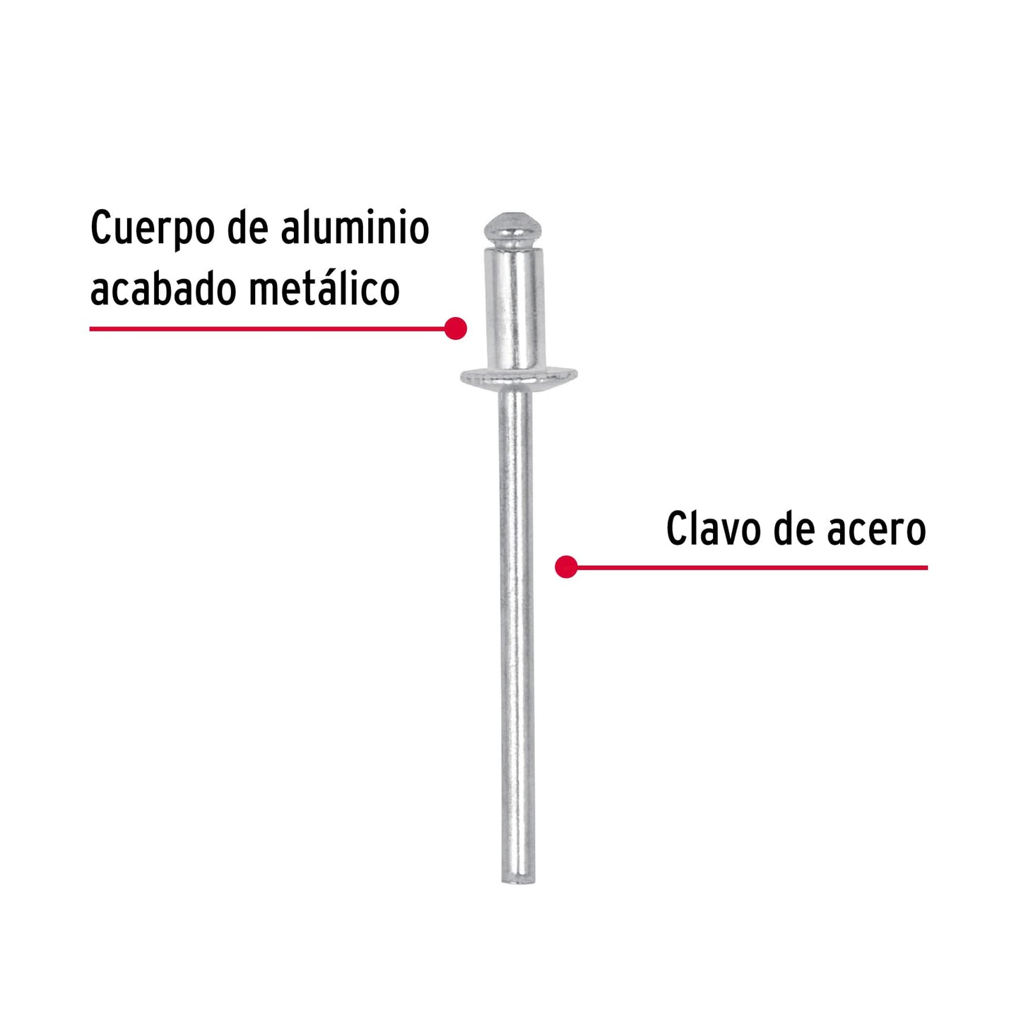 BOLSA CON 50 REMACHES 1/8" X 1/8" DE ALUMINIO, ALA 1/4" 44518 *