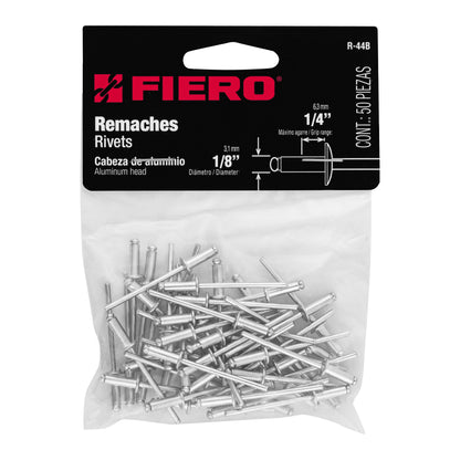 BOLSA CON 50 REMACHES 1/8" X 1/4" DE ALUMINIO, ALA 1/4" 44520 *