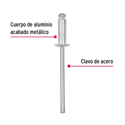 BOLSA CON 50 REMACHES 1/8" X 1/4" DE ALUMINIO, ALA 1/4" 44520 *