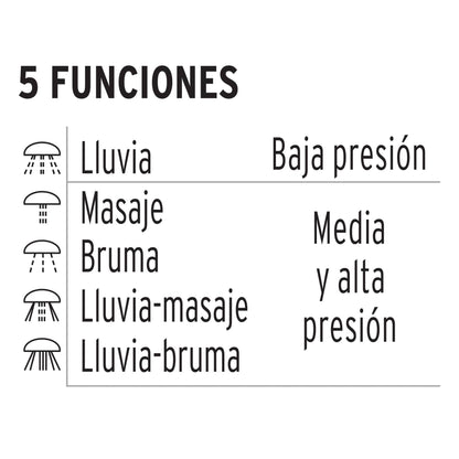 REGADERA 3'', 5 FUNCIONES BRAZO Y CHAPETÓN DE ACERO, FOSET 49259 *