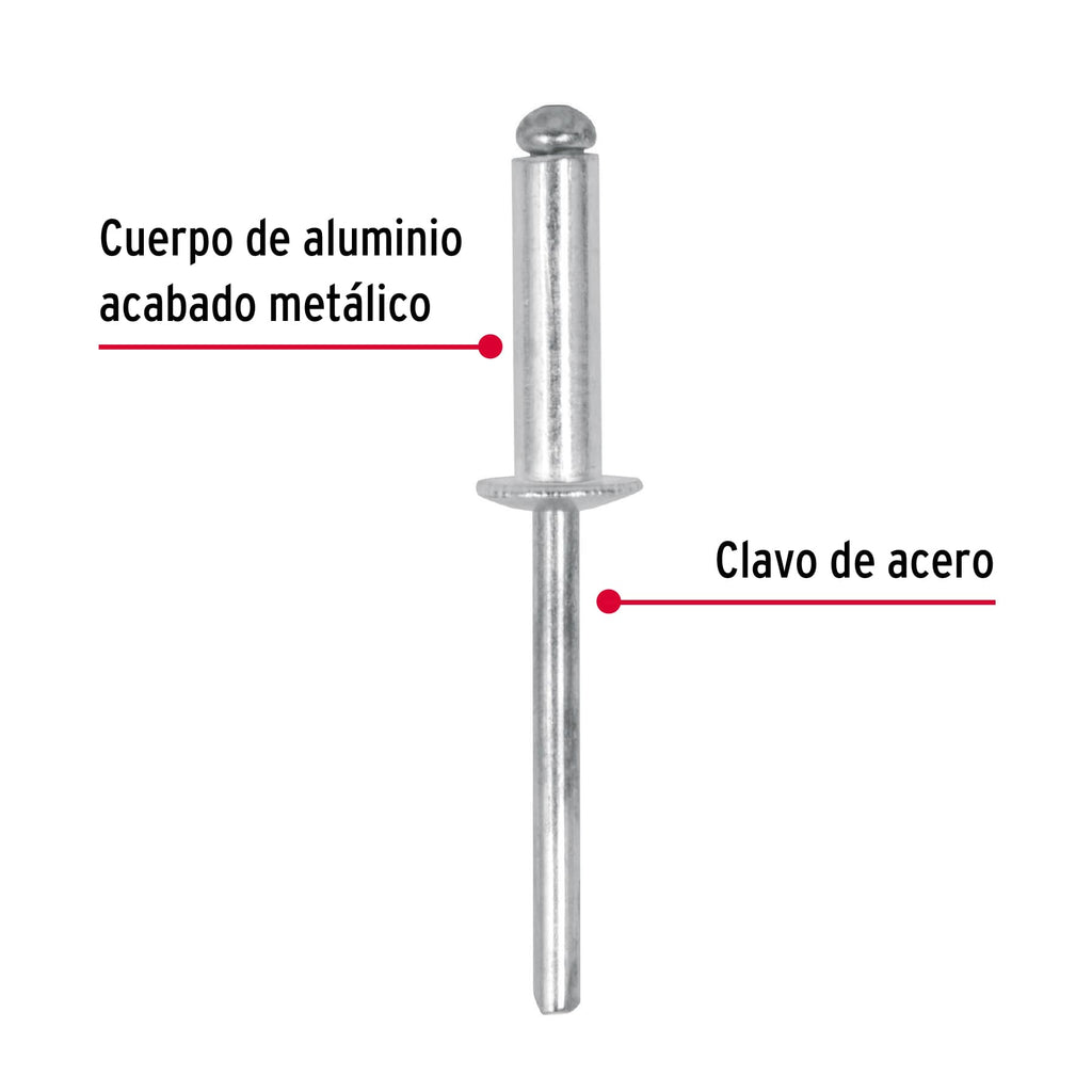 BOLSA CON 50 REMACHES 3/16" X 3/8" DE ALUMINIO, ALA 3/8" 44530 *