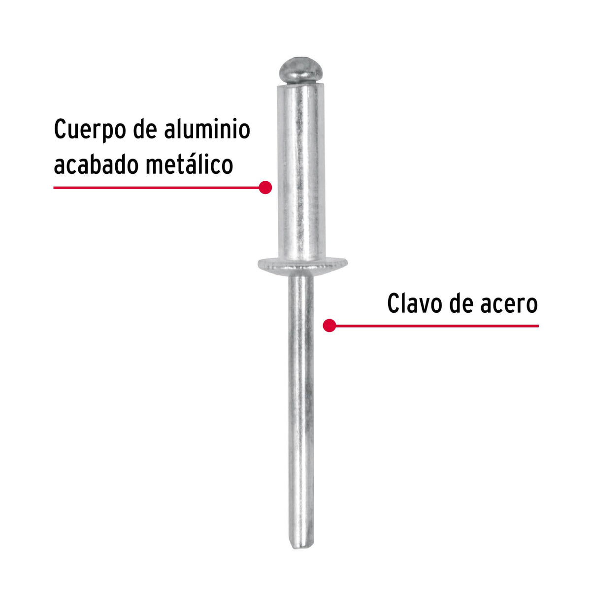 BOLSA CON 50 REMACHES 3/16" X 3/8" DE ALUMINIO, ALA 3/8" 44530 *