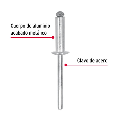BOLSA CON 50 REMACHES 3/16" X 3/8" DE ALUMINIO, ALA 3/8" 44530 *