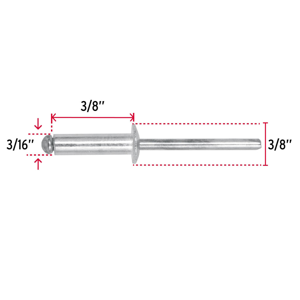 BOLSA CON 50 REMACHES 3/16" X 3/8" DE ALUMINIO, ALA 3/8" 44530 *