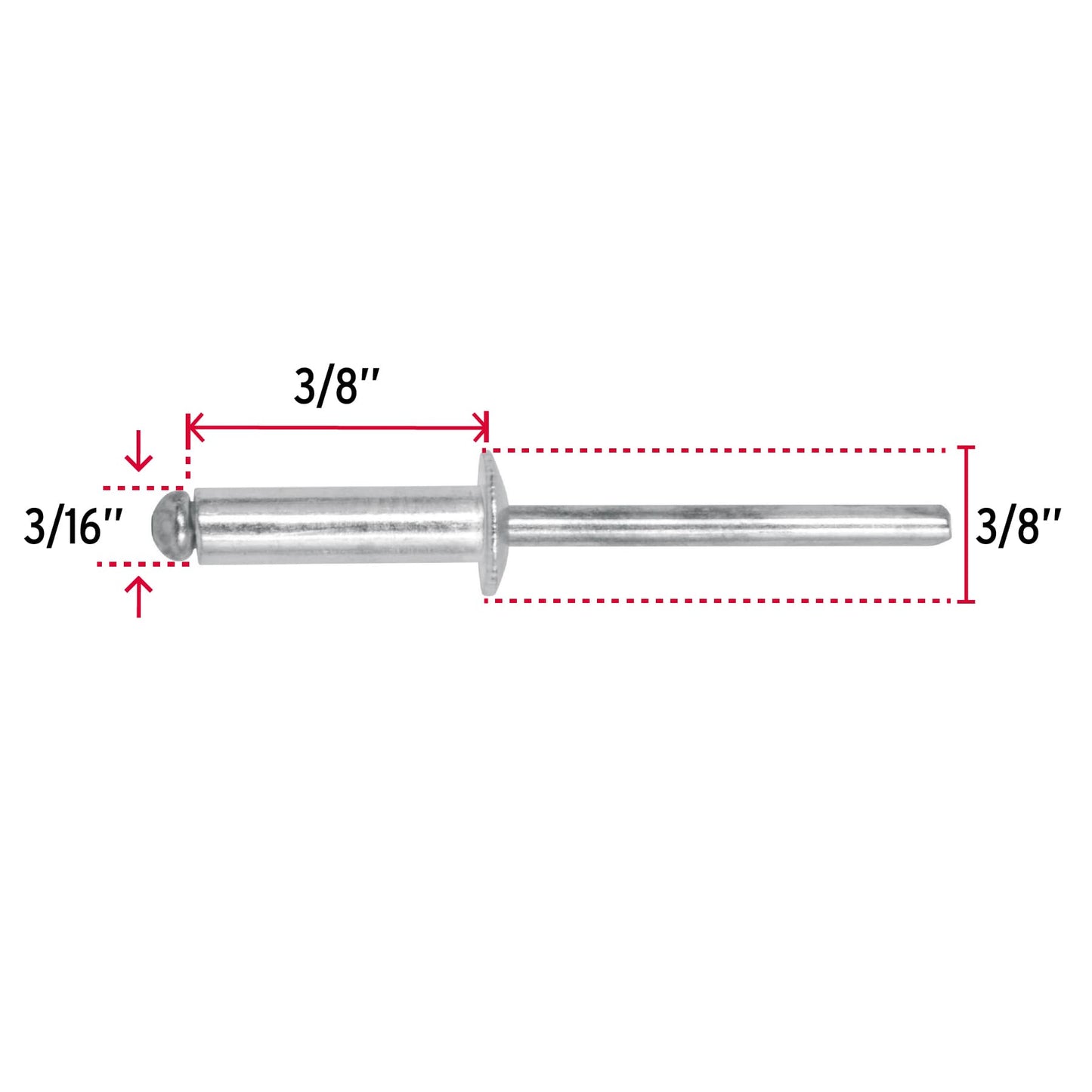 BOLSA CON 50 REMACHES 3/16" X 3/8" DE ALUMINIO, ALA 3/8" 44530 *