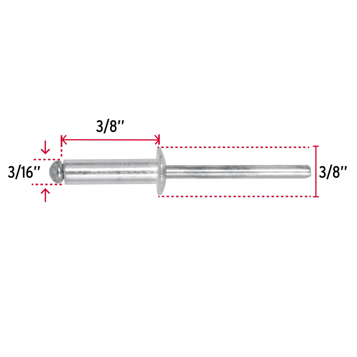 BOLSA CON 50 REMACHES 3/16" X 3/8" DE ALUMINIO, ALA 3/8" 44530 *