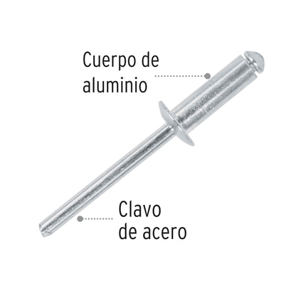 BOLSA CON 50 REMACHES 31/6'' X 1/2'' DE ALUMINIO, ALA 3/8'' 44531 *