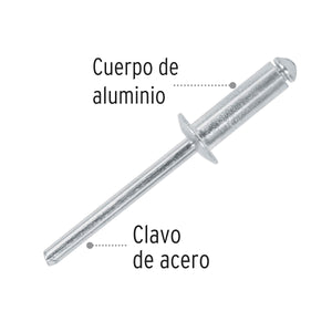 BOLSA CON 50 REMACHES 31/6'' X 1/2'' DE ALUMINIO, ALA 3/8'' 44531 *