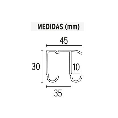 RIEL SUPERIOR 'JJ' DE ALUMINIO PARA PUERTA CORREDIZA 2 M 48972