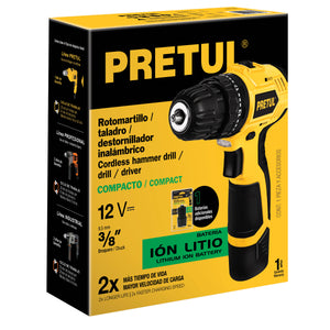 ROTOMARTILLO INALÁMBRICO COMPACTO, ION LITIO, 12 V, PRETUL