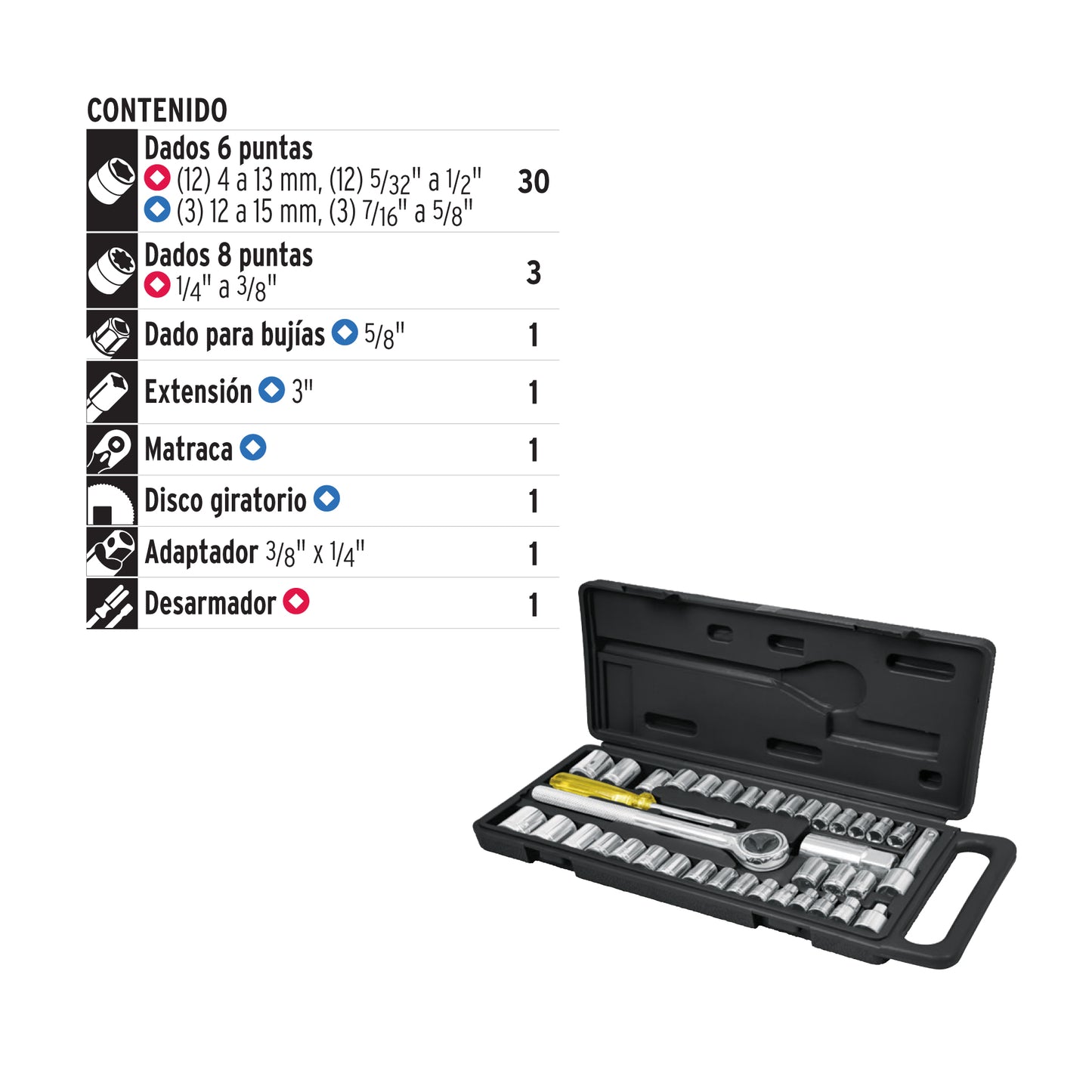 JUEGO DE 1/4" y 3/8" PARA MECÀNICO, 39 PIEZAS PRETUL 24220 N