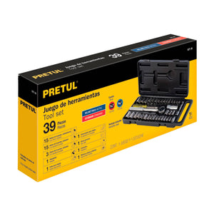 JUEGO DE 1/4" y 3/8" PARA MECÀNICO, 39 PIEZAS PRETUL 24220 N