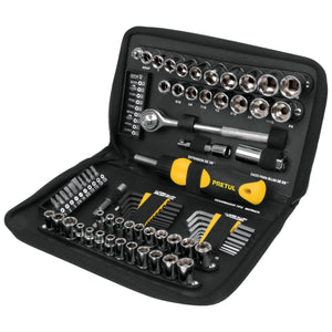 JUEGO DE 83 HERRAMIENTAS 1/4" Y 3/8" PARA MECÁNICO, PRETUL 22984 N
