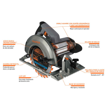 SIERRA CIRCULAR INDUSTRIAL 7-1/4" 1800 W, TRUPER INDUSTRIAL 11779 P