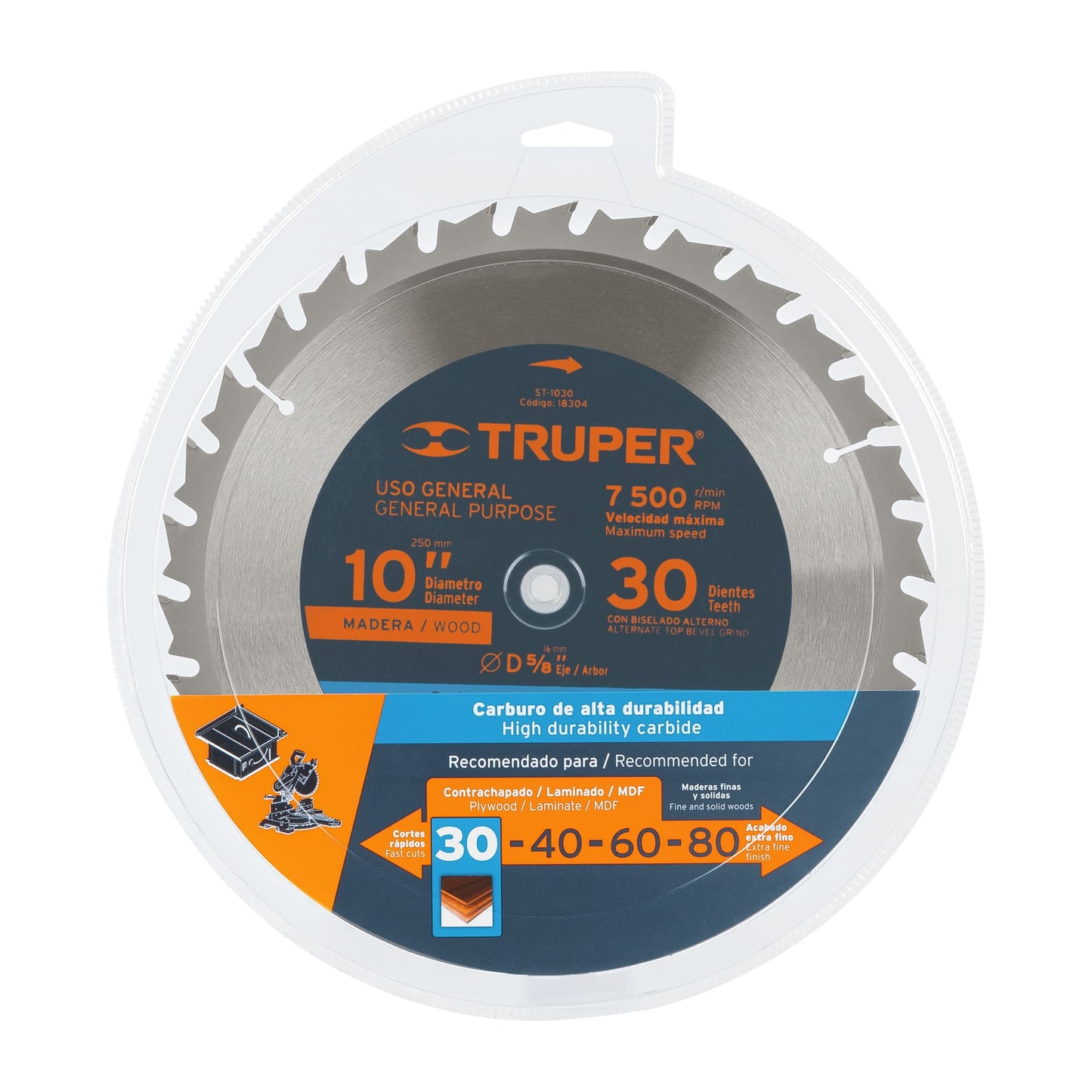 DISCO SIERRA P/MADERA 10', 30 DIENTES, CENTRO 5/8'