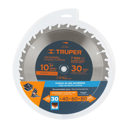 DISCO SIERRA P/MADERA 10', 30 DIENTES, CENTRO 5/8'