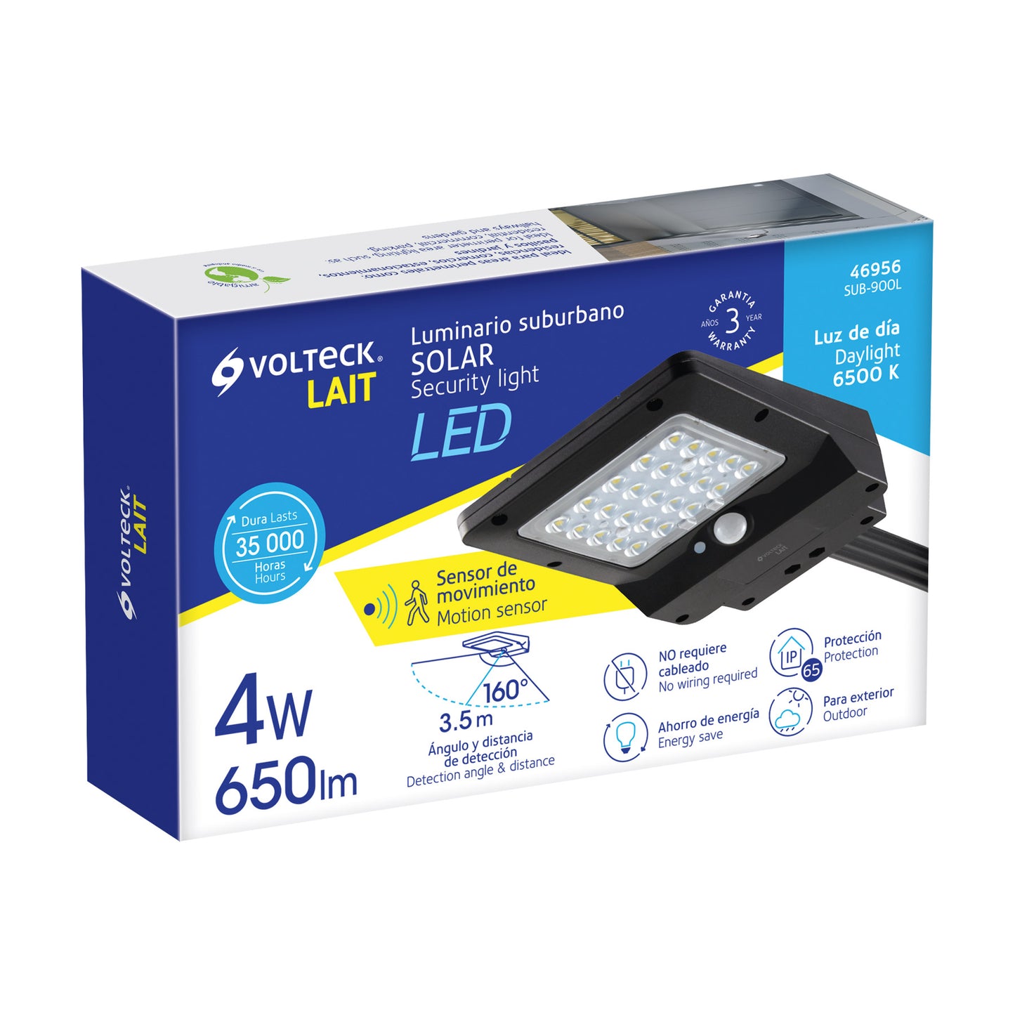LUMINARIO SUBURBANO DE LED 4 W CON PANEL SOLAR, VOLTECK 46956 P