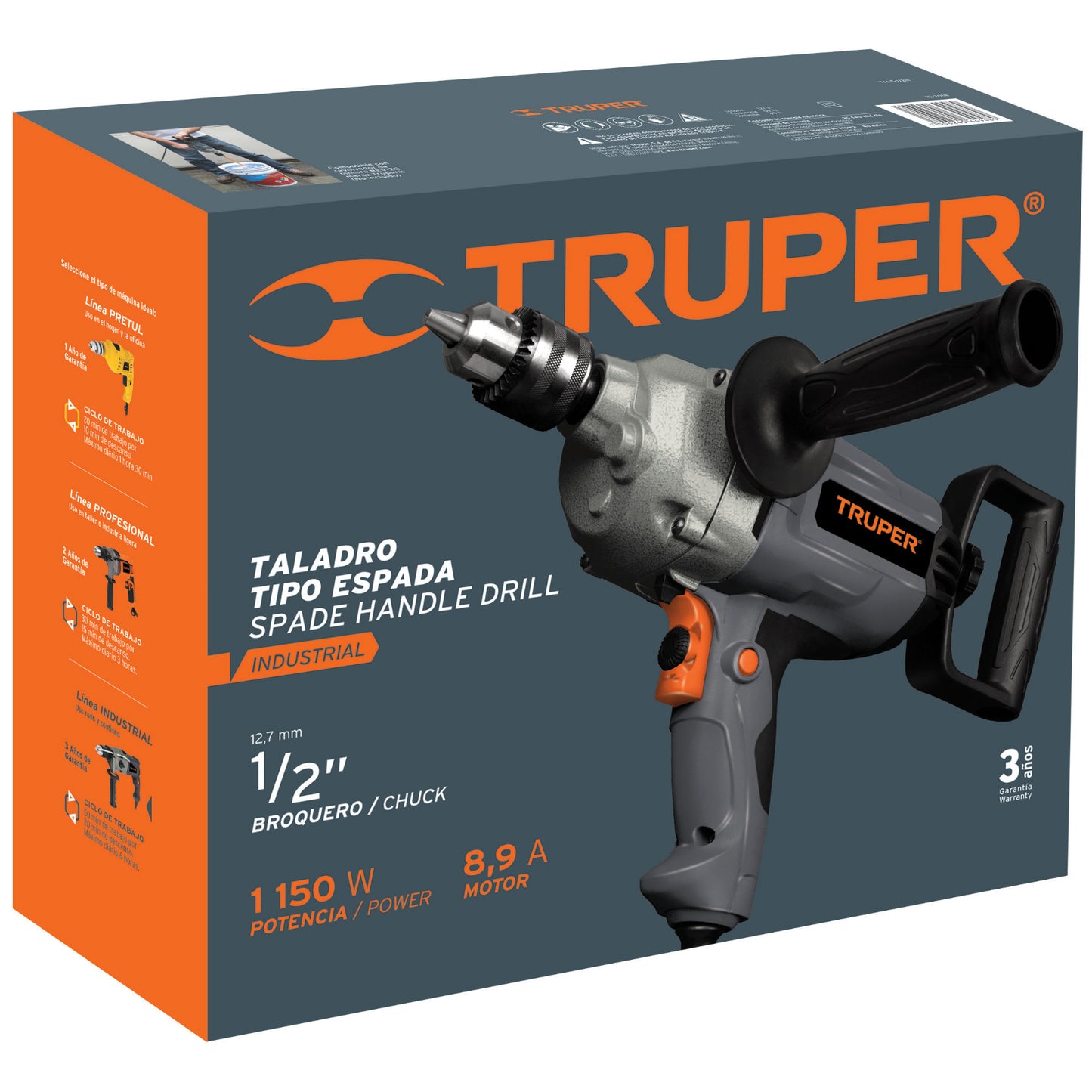 TALADRO TIPO ESPADA 1/2", INDUSTRIAL, 1150 W 16714 N