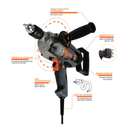 TALADRO TIPO ESPADA 1/2", INDUSTRIAL, 1150 W 16714 N