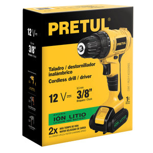 TALADRO INALÁMBRICO, BATERÍA ION LITIO 12 V PRETUL 29975 *