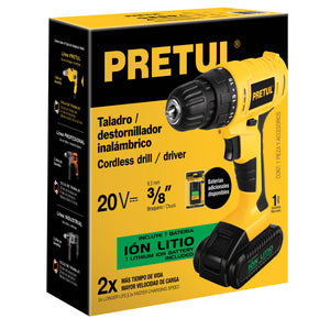 TALADRO INALÁMBRICO, 3/8", 20 V, PRETUL