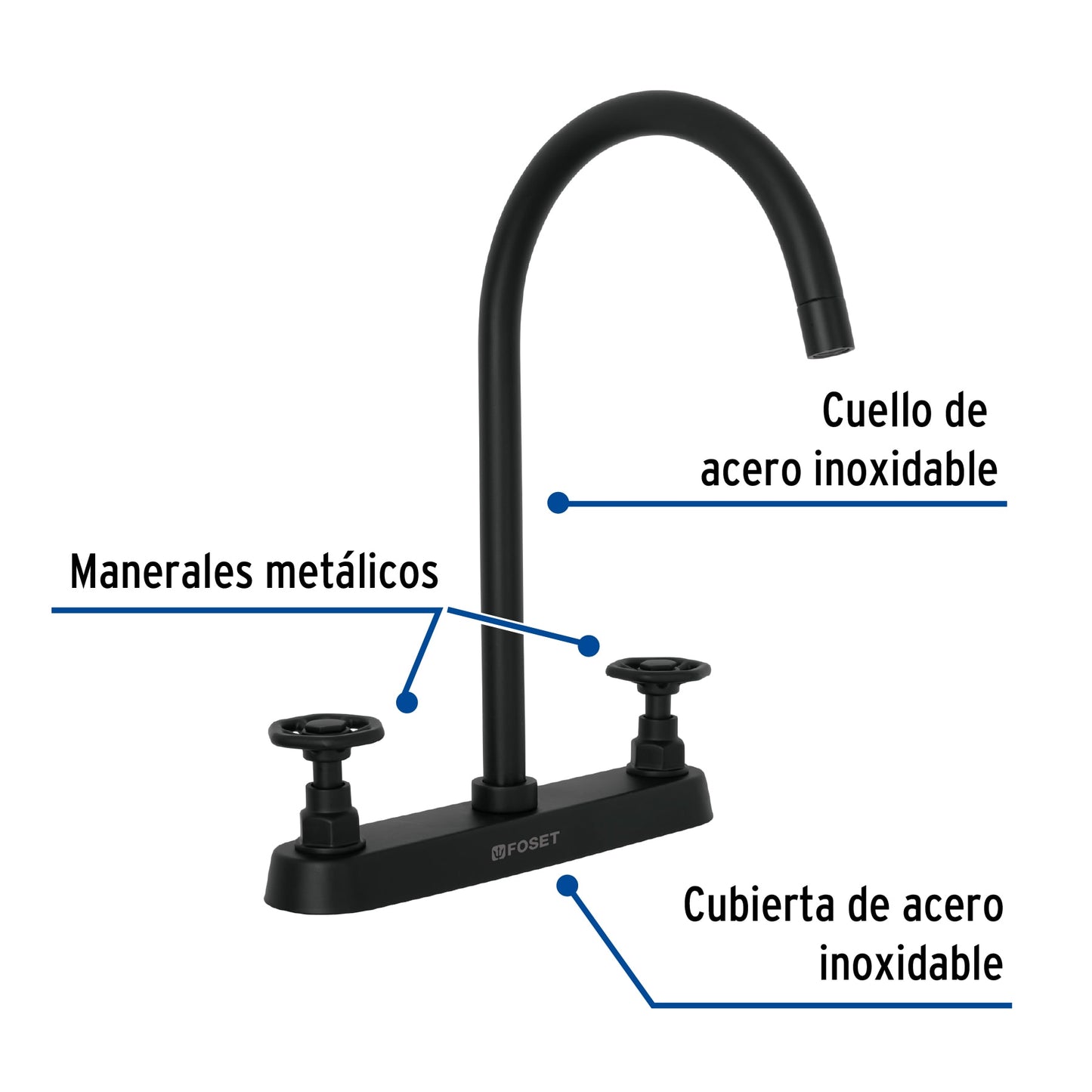 MEZCLADORA P/FREGADERO,MANERALES REDONDOS,NEGRO MATE,TUBIG 46776 N