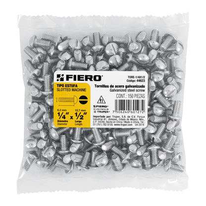 BOLSA CON 150 TORNILLOS 1/4'' X 1/2'' TIPO ESTUFA, FIERO