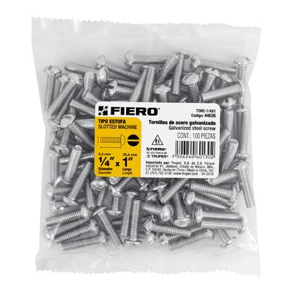 BOLSA CON 100 TORNILLOS 1/4 "X 1" TIPO ESTUFA, FIERO 44626 N