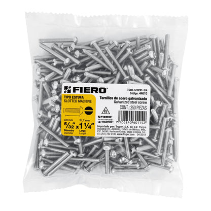 BOLSA CON 250 TORNILLOS 5/32' X 1-1/4' TIPO ESTUFA, FIERO 44610 N