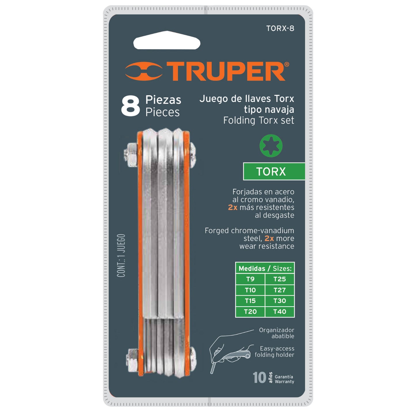 JUEGO DE LLAVES TORX, 8 PIEZAS, TIPO NAVAJA, CUERPO LÁMINA 15569 *