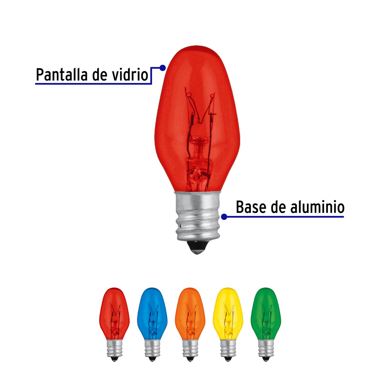CAJA CON 50 FOCOS INCANDESCENTES DE COLORES BASE E12 7.5W 46822 N