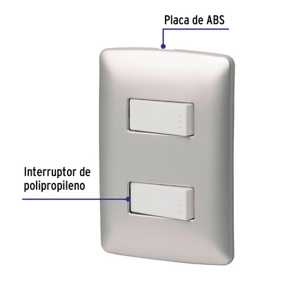 PLACA ARMADA 1 INTERRUPTOR 1 ESCALERA, PLATA, LINEA ITALIANA 46481 N
